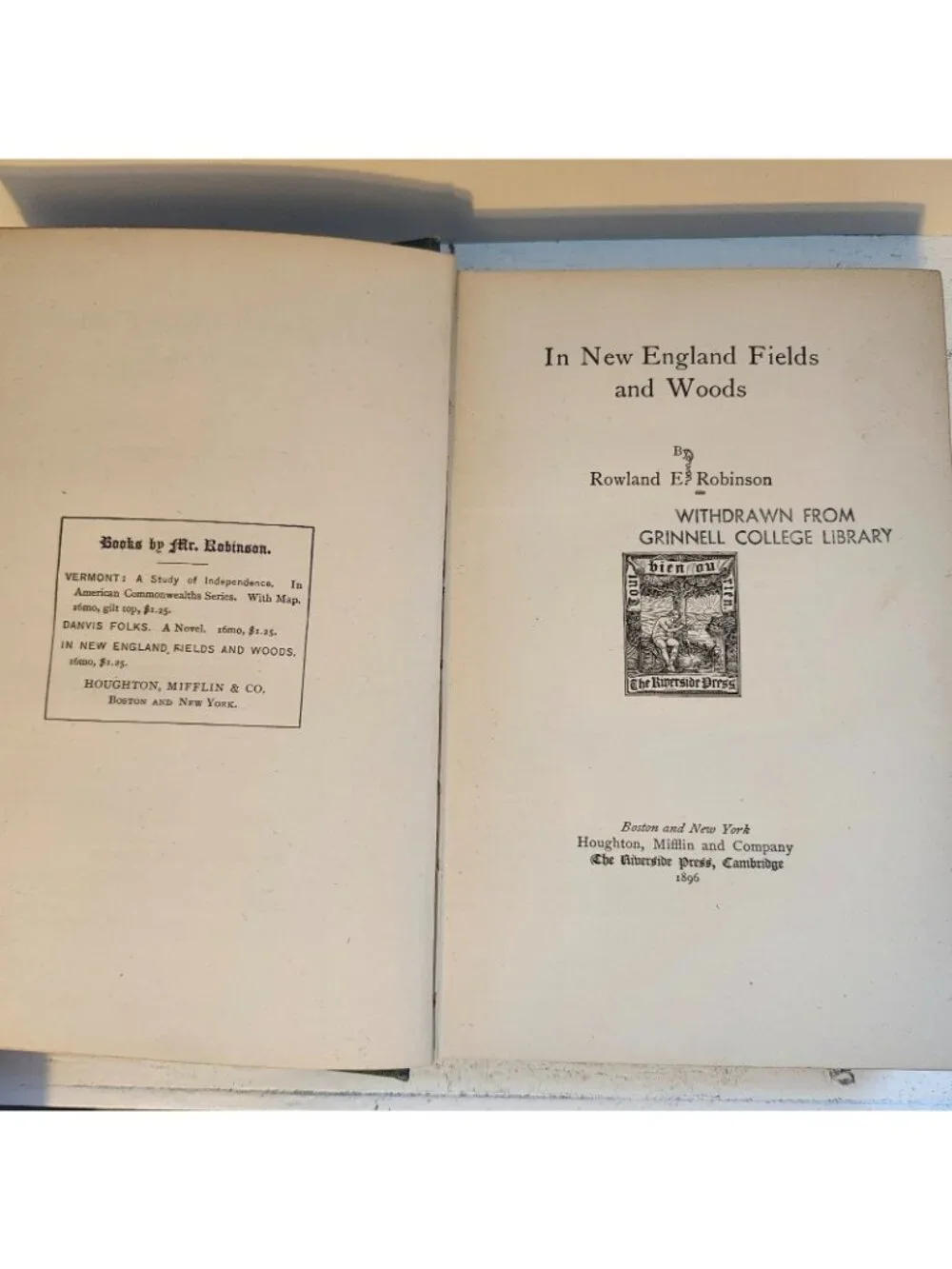 1896 1st Ed. In New England Fields and Woods Rowland Robinson Antique HC